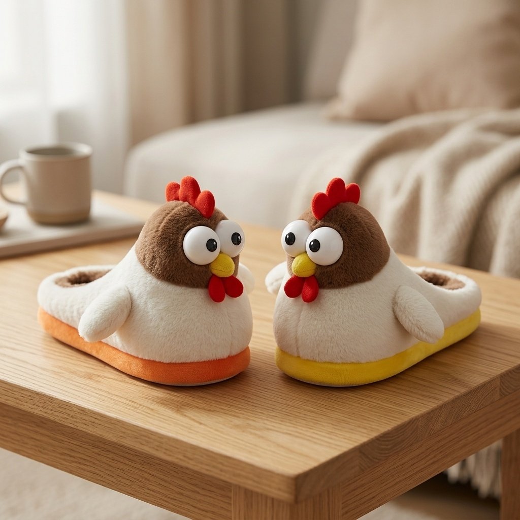 Tavuk Figürlü Peluş Ev Terliği
