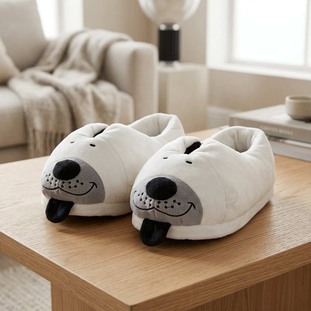 Beyaz Köpek Peluş Ev Terliği