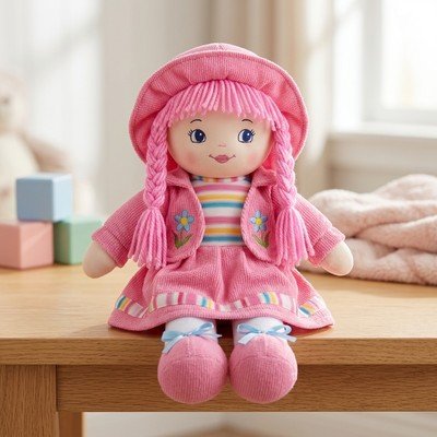 Pembe Elbiseli Peluş Bez Bebek