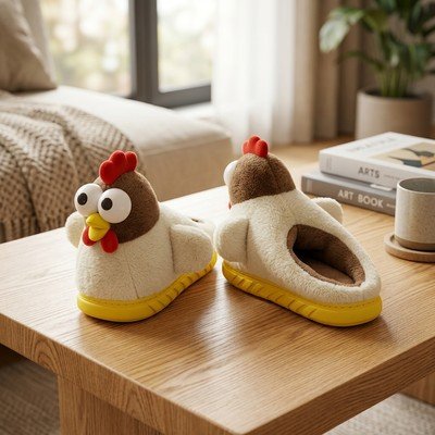 Tavuk Figürlü Peluş Ev Terliği 2