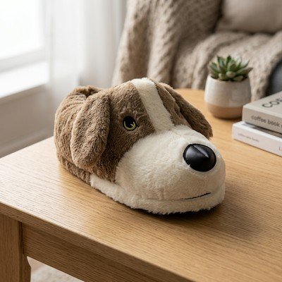 Kahverengi Köpek Peluş Ev Terliği