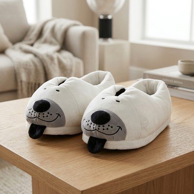 Beyaz Köpek Peluş Ev Terliği