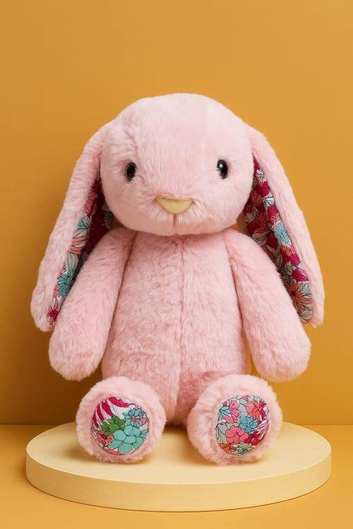 Çiçek Desenli Pembe Tavşan Peluş